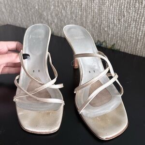 Stuart Weitzman Strappy Slide Mules in Champagne Beige